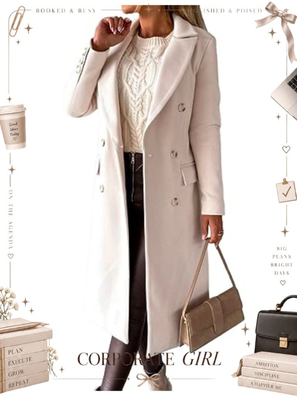 Womens Long Wool Blend Peacoat Double Breasted Trench Coat Winter